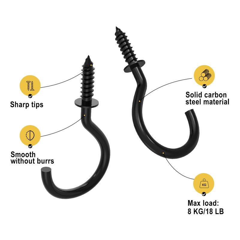 RELBRO 100 Pcs Screw Hooks  1 Inch Cup Hooks Screw in Mug Hooks Metal Heavy Duty Screw in Wall Hooks Ceiling Hooks Indoor Outdoor for Utensils Plants Lights Decors Black - Image 4